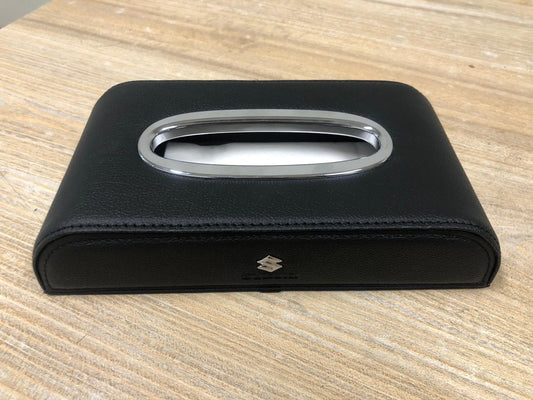 Car Luxury Tissue Box Holder Round Corner Shape – PU Leather Car Tissue Box Dashboard or Armrest Type – Universal Black High Quality Leather Tissue Box Cover – Leather Tissue Box for Car Interior