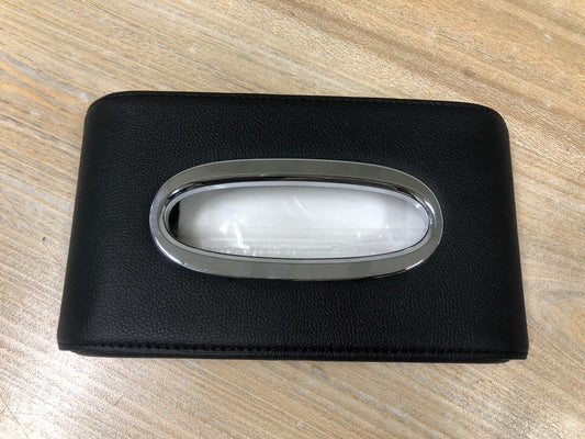 Car Luxury Tissue Box Holder Round Corner Shape – PU Leather Car Tissue Box Dashboard or Armrest Type – Universal Black High Quality Leather Tissue Box Cover – Leather Tissue Box for Car Interior